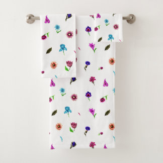 Conjunto De Toalhas Impressão de Flor Roxo e Azul, Impressão Floral Mo
