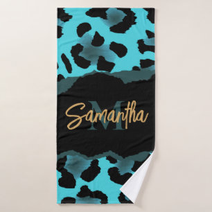 Conjunto De Toalhas Impressão de Leopardo Azul-Cento