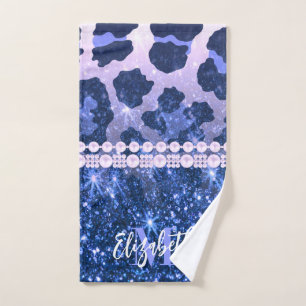 Conjunto De Toalhas Impressão de Leopardo Azul Gliter