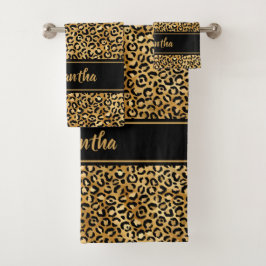 Conjunto De Toalhas Impressão de leopardo em ouro preto Chic Personali