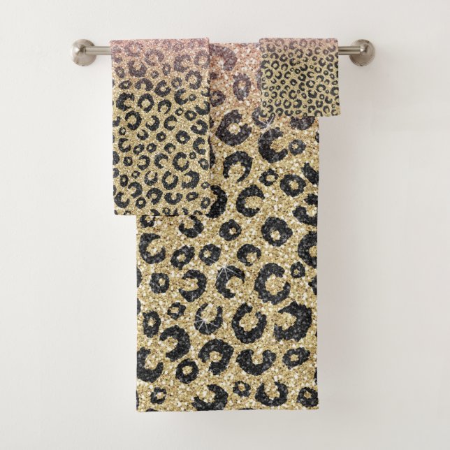 Conjunto De Toalhas Impressão de Leopardo Preto Glitter Dourado Elegan (Insitu)