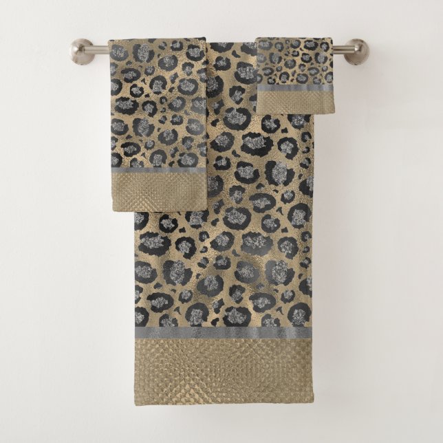 Conjunto De Toalhas Impressão de Leopardo Silver Glittery (Insitu)