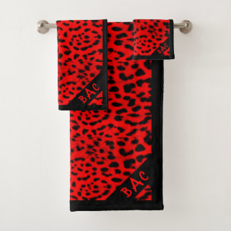 Conjunto De Toalhas Impressão de Leopardo Vermelho Monograma