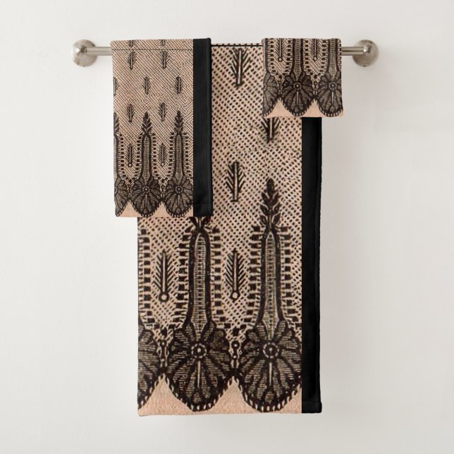 Conjunto De Toalhas impressão de malha floral preta (Insitu)