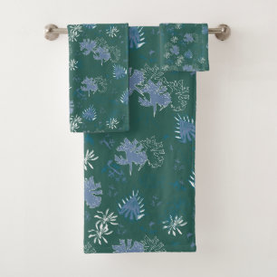 Conjunto De Toalhas Impressão de Moss Botânico em azul, verde, Banho d
