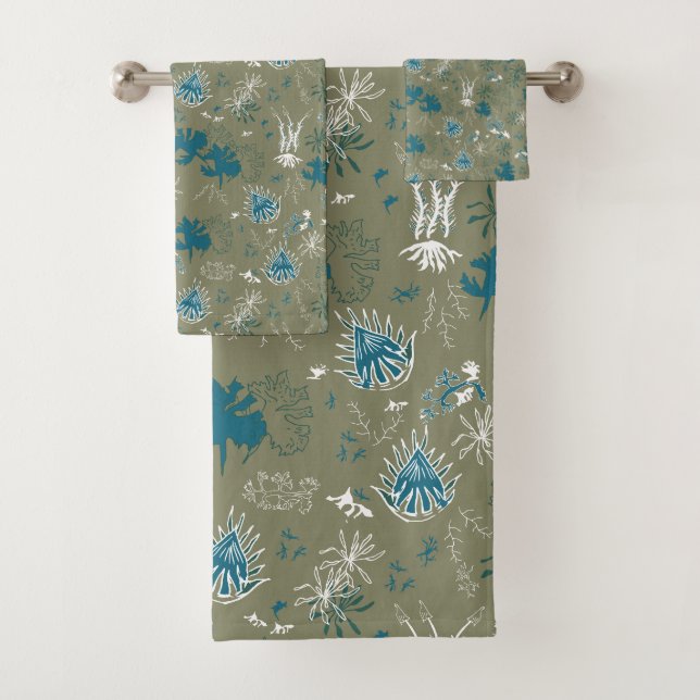 Conjunto De Toalhas Impressão de musgo botânico em verde-verde-verde-v (Insitu)