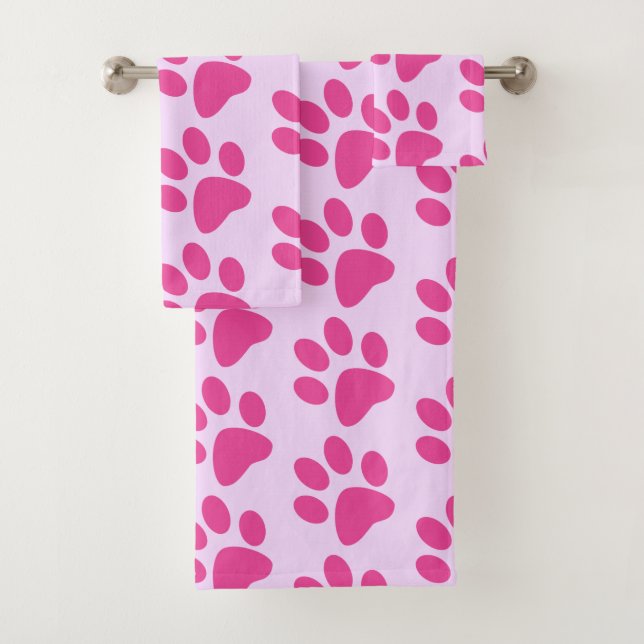 Conjunto De Toalhas Impressão de Pata de Animal Rosa (Insitu)