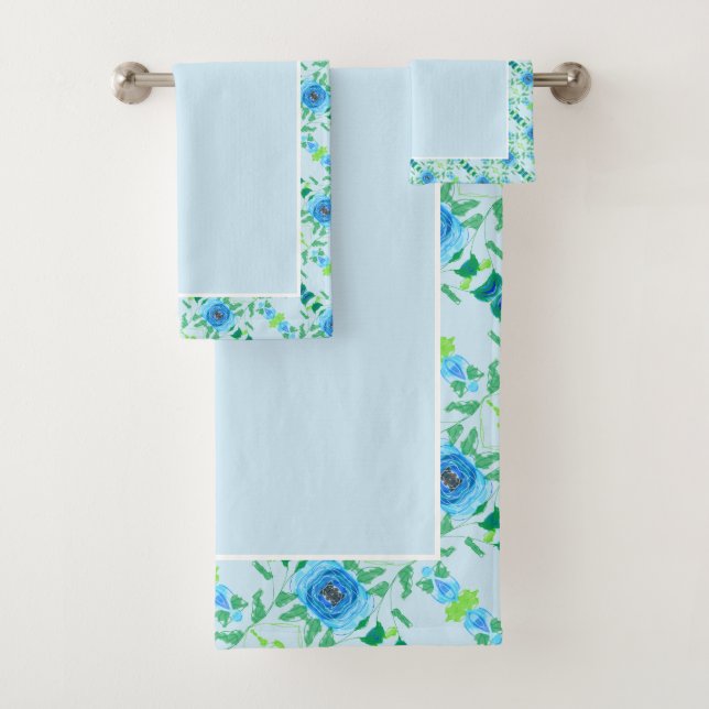 Conjunto De Toalhas Impressão de Rosa azul adorável (Insitu)
