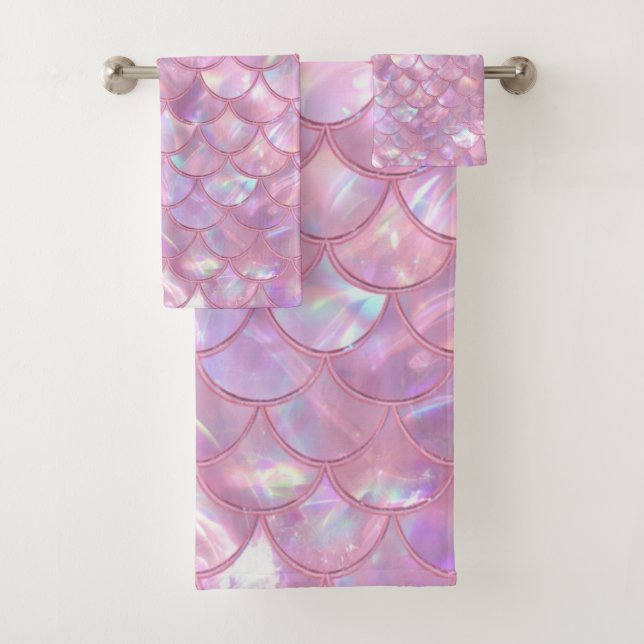 Conjunto De Toalhas Impressão de Sereia Rosa Claro (Insitu)