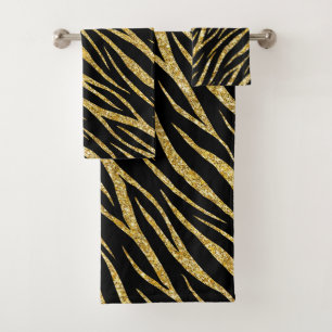 Conjunto De Toalhas Impressão de Zebra Dourada Clássica Preta de Luxo