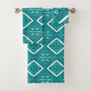Conjunto De Toalhas Impressão do Azulejo Teal Geométrico Azul Aqua