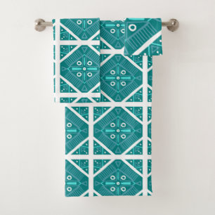 Conjunto De Toalhas Impressão do Azulejo Teal Geométrico Azul Aqua