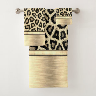 Conjunto De Toalhas Impressão do Leopard Shimmery Dourado