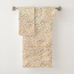 Conjunto De Toalhas Impressão do Leopardo Branco Dourado rosa