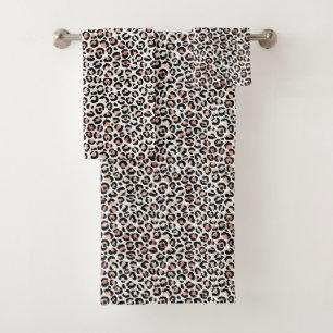 Conjunto De Toalhas Impressão do Leopardo Branco Preto e Rosa