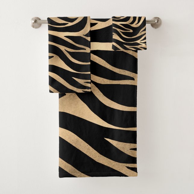 Conjunto De Toalhas Impressão em Black Zebra Dourada Metálica Elegante (Insitu)