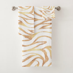 Conjunto De Toalhas Impressão em branco Elegante Dourada de Zebra