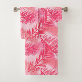Conjunto De Toalhas Impressão em folha de palmeira, coral, pêssego e