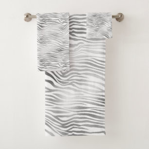 Conjunto De Toalhas Impressão em Zebra Branca de Prata