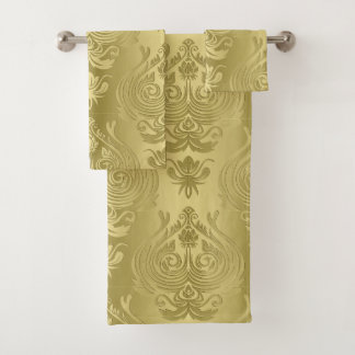 Conjunto De Toalhas Impressão floral Dourado elegante do damasco