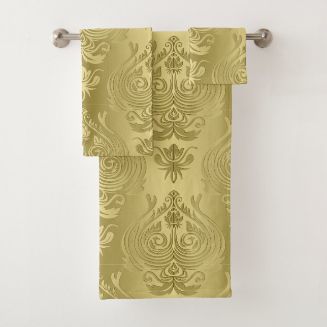 Conjunto De Toalhas Impressão floral Dourado elegante do damasco (Insitu)