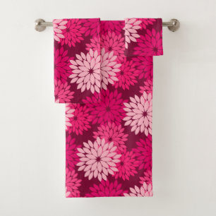 Conjunto De Toalhas Impressão floral moderno do quimono, rosa coral &