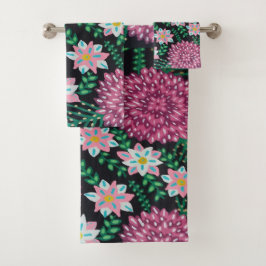 Conjunto De Toalhas Impressão Floral Rosa