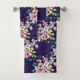 Conjunto De Toalhas Impressão Floral Rosa-Blush do Marinho Moderno