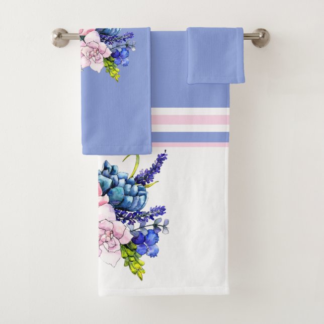 Conjunto De Toalhas Impressão Floral Rosa bonito, rosa e azul (Insitu)
