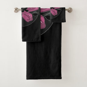 Conjunto De Toalhas Impressão Floral Rosa e Preto Elegante