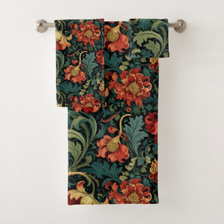 Conjunto De Toalhas Impressão floral vermelha de William Morris