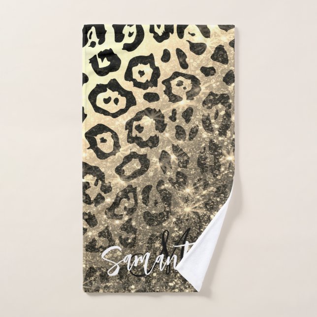 Conjunto De Toalhas Impressão Leopard da Glitter do ouro (Toalha de mão)
