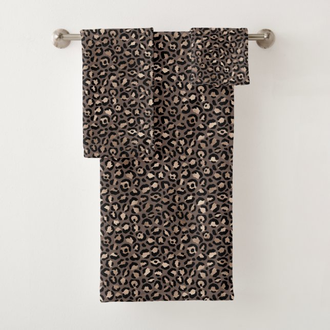 Conjunto De Toalhas Impressão Leopardo de Bronze Castanho-Negro        (Insitu)
