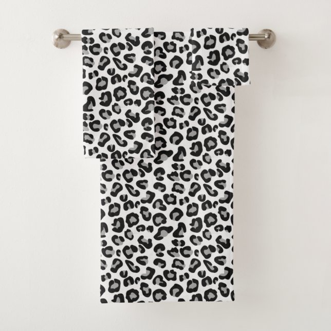 Conjunto De Toalhas Impressão Leopardo em Preto e Branco com Cinza / C (Insitu)