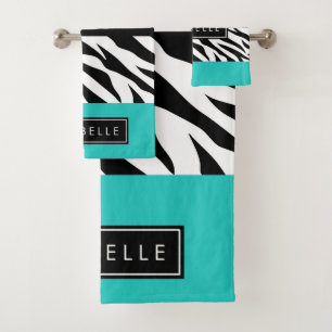 Conjunto De Toalhas Impressão Leopardo, Impressão Zebra, Azul, Seu Nom