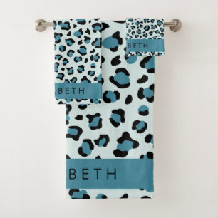 Conjunto De Toalhas Impressão Leopardo, Manchas, Leopardo Azul, Seu No