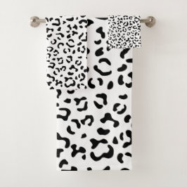Conjunto De Toalhas Impressão Leopardo, Manchas Leopardo, Preto E Bran