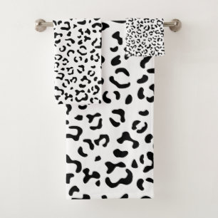 Conjunto De Toalhas Impressão Leopardo, Manchas Leopardo, Preto E Bran