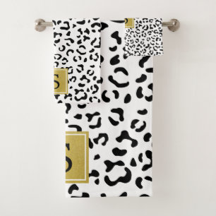 Conjunto De Toalhas Impressão Leopardo, Manchas, Preto E Branco, Monog