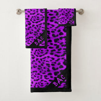 Conjunto De Toalhas Impressão Leopardo Roxo do Monograma