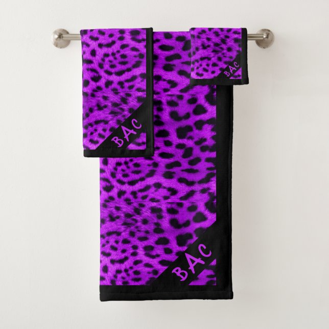 Conjunto De Toalhas Impressão Leopardo Roxo do Monograma (Insitu)