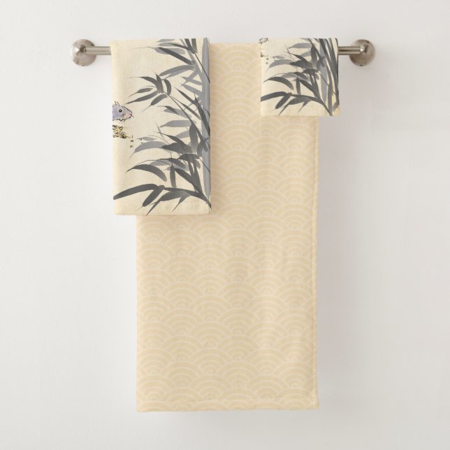 Conjunto De Toalhas Impressão original de rato de bambu Chinês Ano Zod (Insitu)