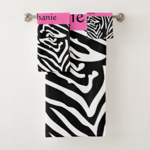 Conjunto De Toalhas Impressão personalizado da zebra do rosa preto,