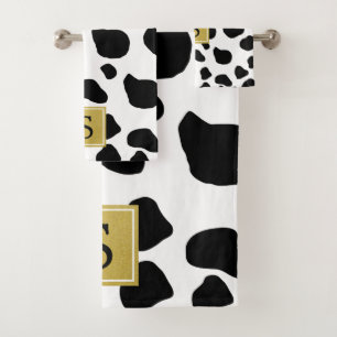 Conjunto De Toalhas Impressão, Pontos De Vaca, Preto E Branco, Monogra