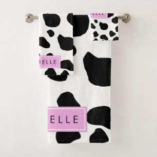 Conjunto De Toalhas Impressão, Pontos De Vaca, Preto E Branco, Seu Nom