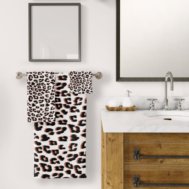 Conjunto De Toalhas Impressão Preta Castanho e Leopardo Branco (Cool Leopard Animal Print Pattern Bath Towel Set by Looly Elzayat

)
