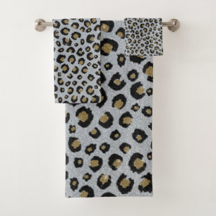 Conjunto De Toalhas Impressão Preta-Leopardo-Preto com Lâmpada Doura