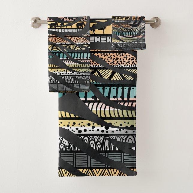 Conjunto De Toalhas Impressão Tribal African Pattern Zebra (Insitu)