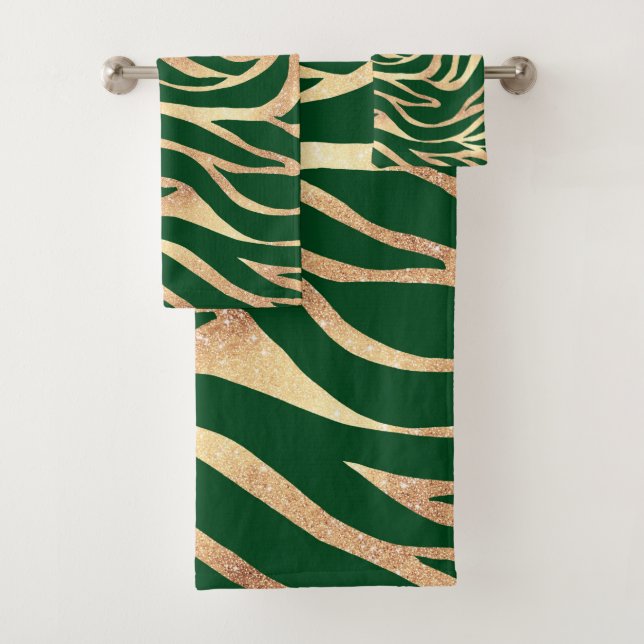Conjunto De Toalhas Impressão Verde Elegante e Dourada de Zebra Zebra (Insitu)