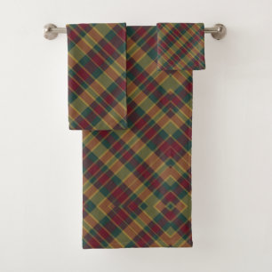 Conjunto De Toalhas Impressão Xadrez de Natal Vermelho e Verde Dourado